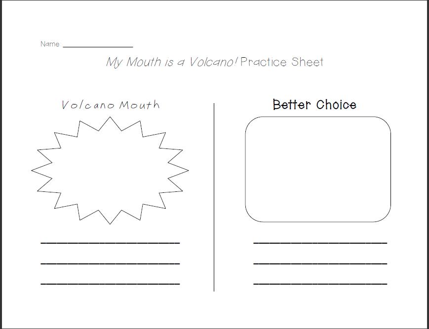 my mouth is a volcano writing activity for 1st